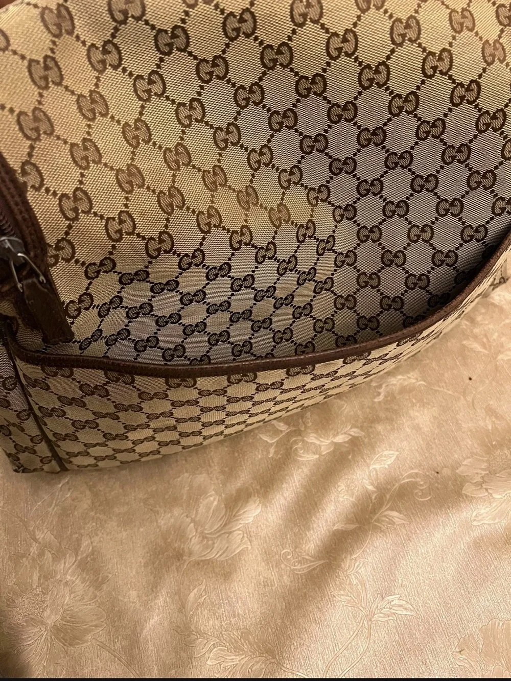 Gucci Beige and Brown Monogram Baby Messenger Bag with Adjustable Strap
